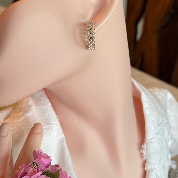 Gold Tone Stud Earrings with Mini Pearls - Picture 3 of 3